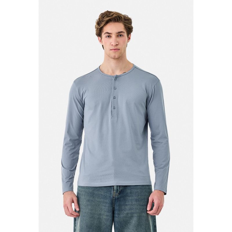 Snitch Grey Rayon Blend Henley Neck Regular Full Sleeves T-Shirt (XL)