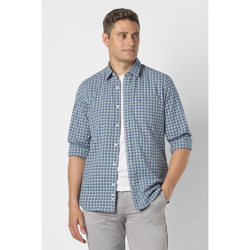 Peter England Blue Cotton Blend Collar Neck Regular Full Sleeves Shirt (38)