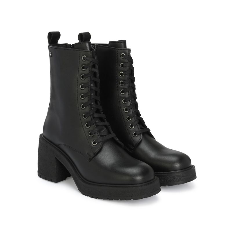 Delize Womens Solid Black High Heel Casual Derby Ankle Boots (UK 8)