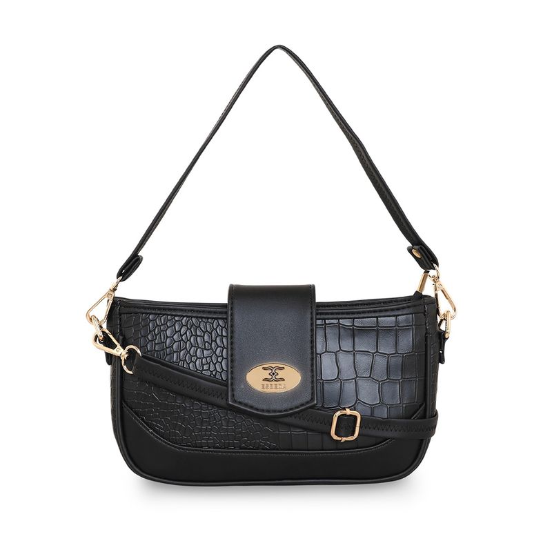 Buy ESBEDA Black Embossed Designer Sling Bag with Detachable Strap Set of 2 Online
