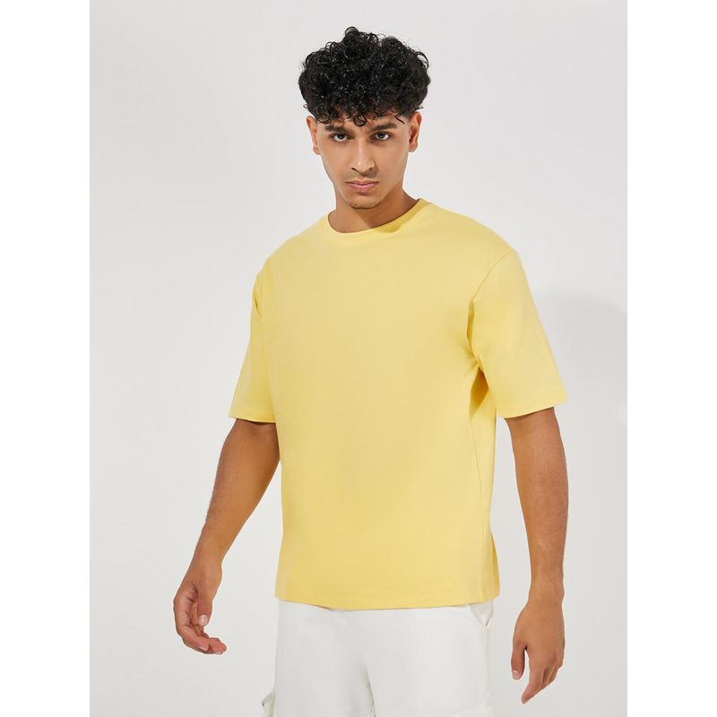 Styli Men Yellow Puff Print Oversized Fit Compact Jersey T-Shirt (L)