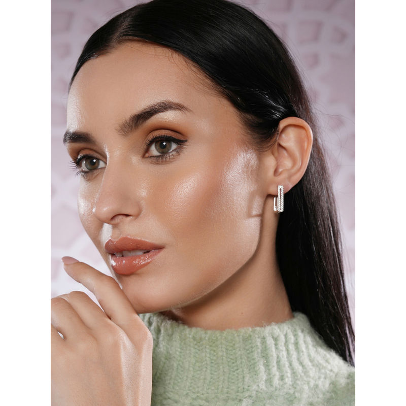 Buy Aatmana Silver Toned Rhodium Western Style Square Hoop