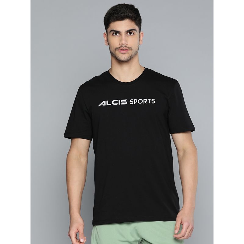 Alcis Men Typography Printed Slim Fit Sports T-shirt (L)