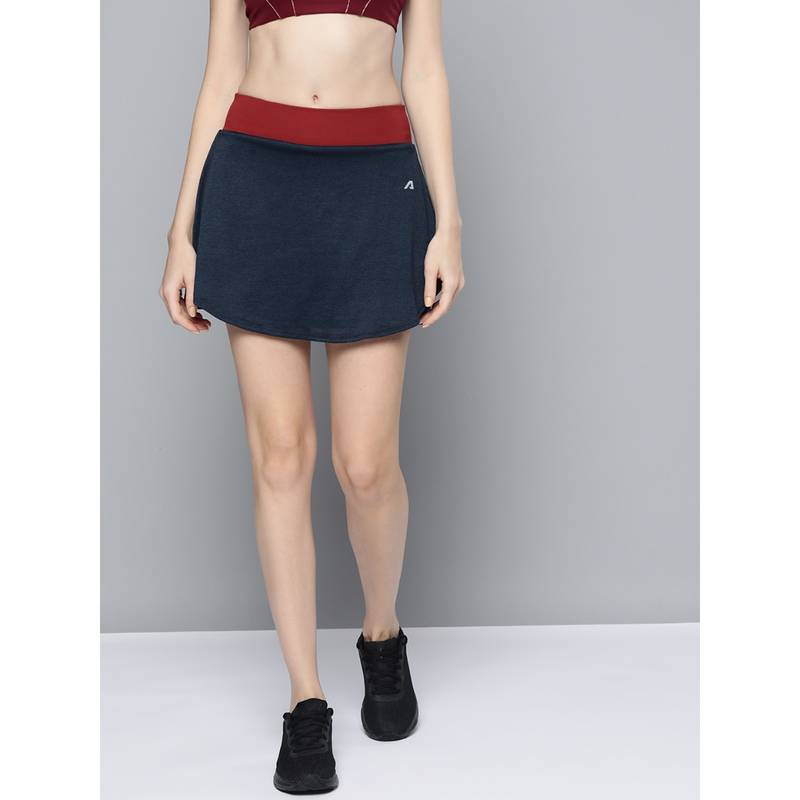 Alcis Women Navy Blue Maroon Solid Sports Wrap Mini Skirt (M)