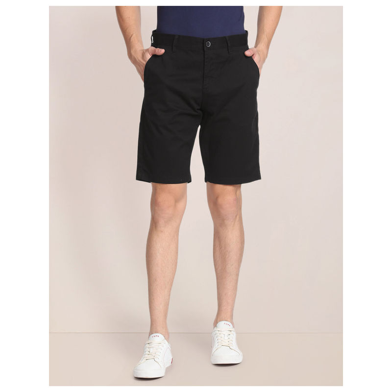 U.S. POLO ASSN. Black Mid Rise Solid Slim Fit Shorts (32)