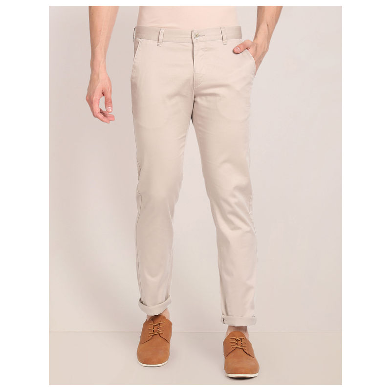 U.S. POLO ASSN. Light Beige Denver Slim Fit Cotton Stretch Solid Signature Chinos (30)