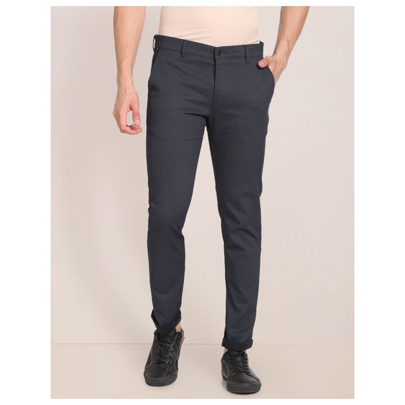 U.S. POLO ASSN. Navy Blue Denver Slim Fit Cotton Stretch Textured Signature Chinos (34)