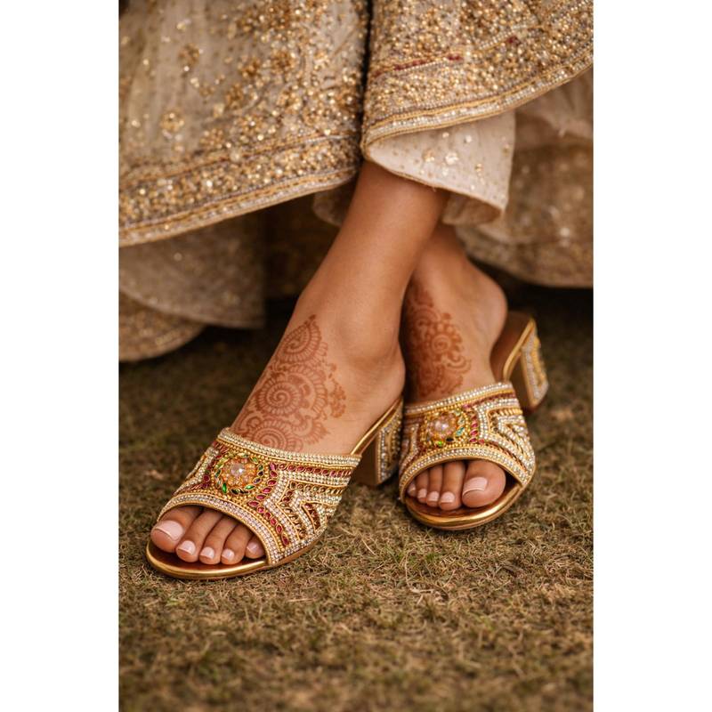 SCENTRA Womens Sandal Heels for Party - Gold (EURO 36)