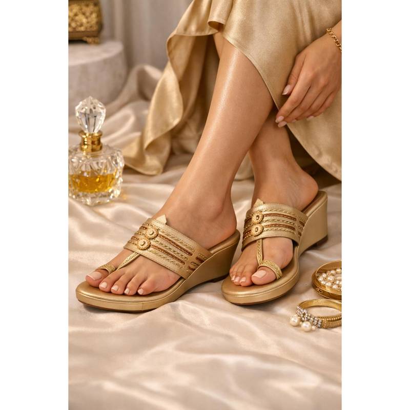 SCENTRA Womens Wedges Heels for Party - Gold (EURO 36)