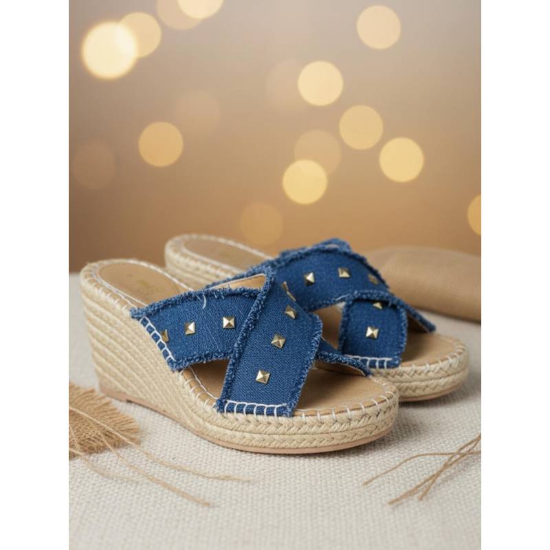 EZOK Blue Denim Slip On Wedges Heels (EURO 37)