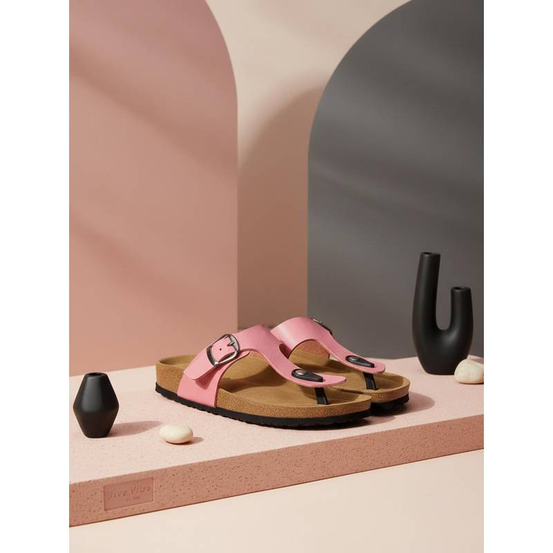 EZOK Pink Synthetic Slip On With Buckle Sandals (EURO 36)