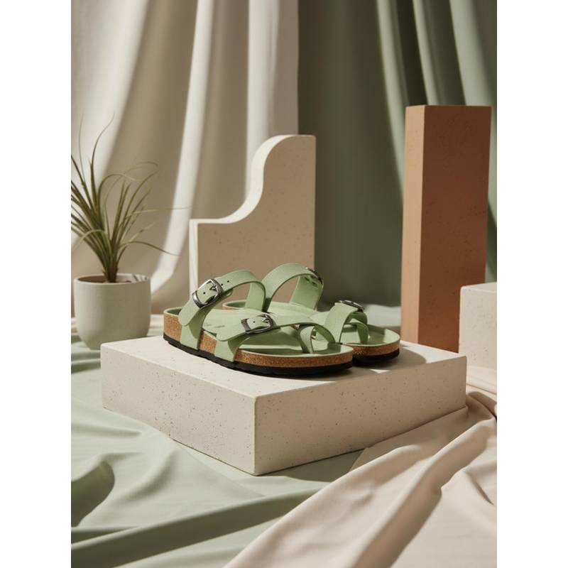 EZOK Green Synthetic Slip On With Buckle Sandals (EURO 36)