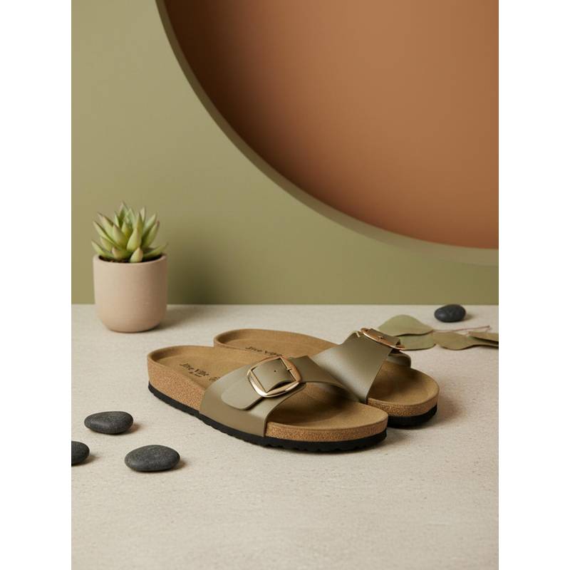 EZOK Gold Synthetic Slip On With Buckle Sandals (EURO 37)