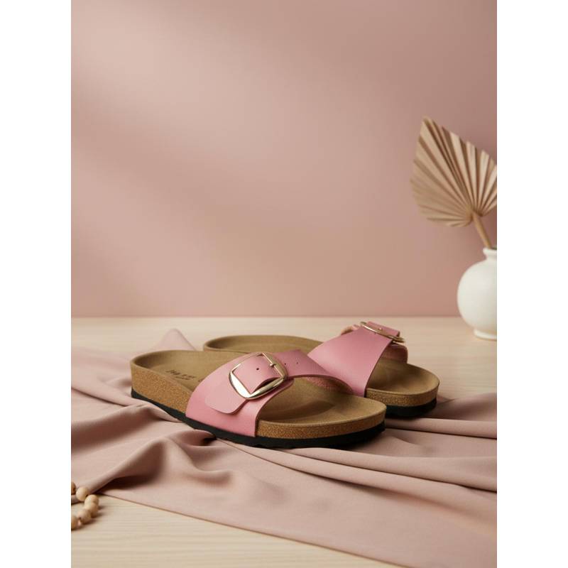 EZOK Pink Synthetic Slip On With Buckle Sandals (EURO 37)