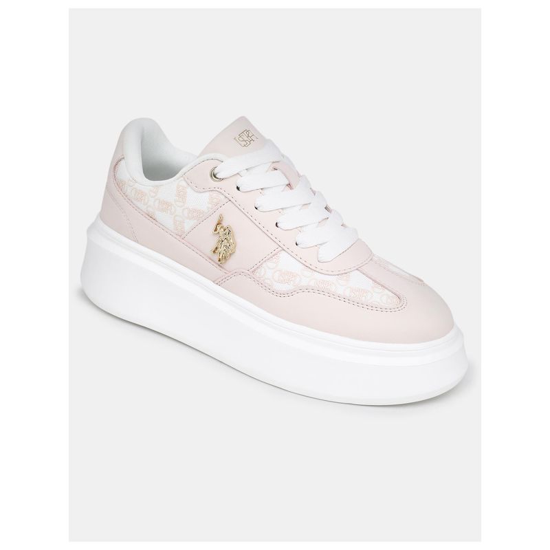 U.S. POLO ASSN. Women Marlene 2.0 Monogram Lace Up Sneakers with Gold Hardware (UK 3)