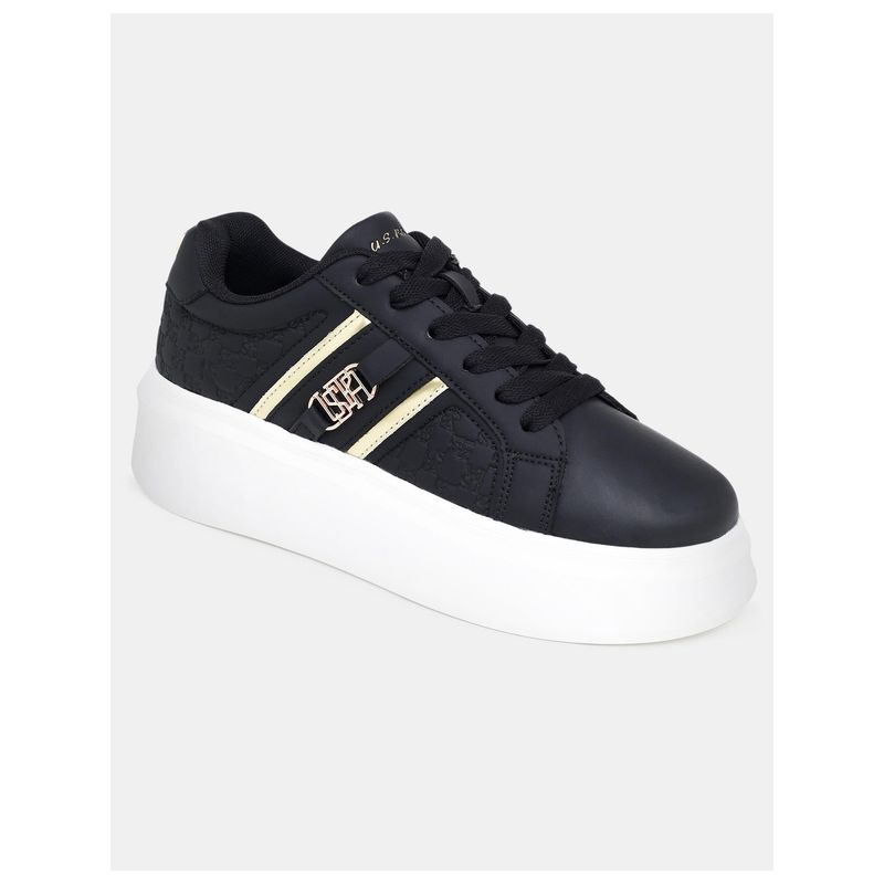 U.S. POLO ASSN. Women Elowen Monogram Round Toe Sneakers with Gold Hardware (UK 4)