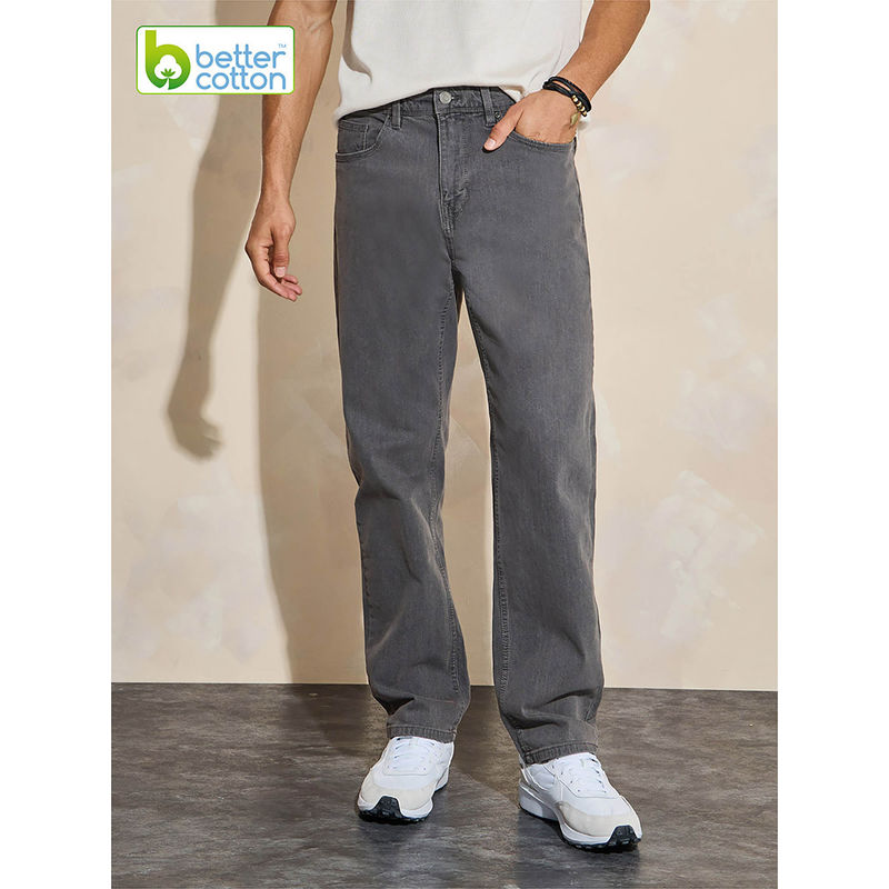 Styli Men Grey Solid Relaxed Fit Stretchable Cotton Jeans (32)