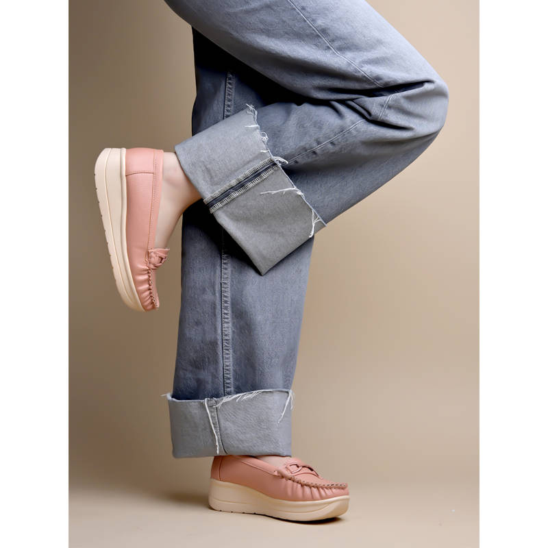 Shoetopia Women Upper Bow Detailed Peach Loafers (EURO 39)