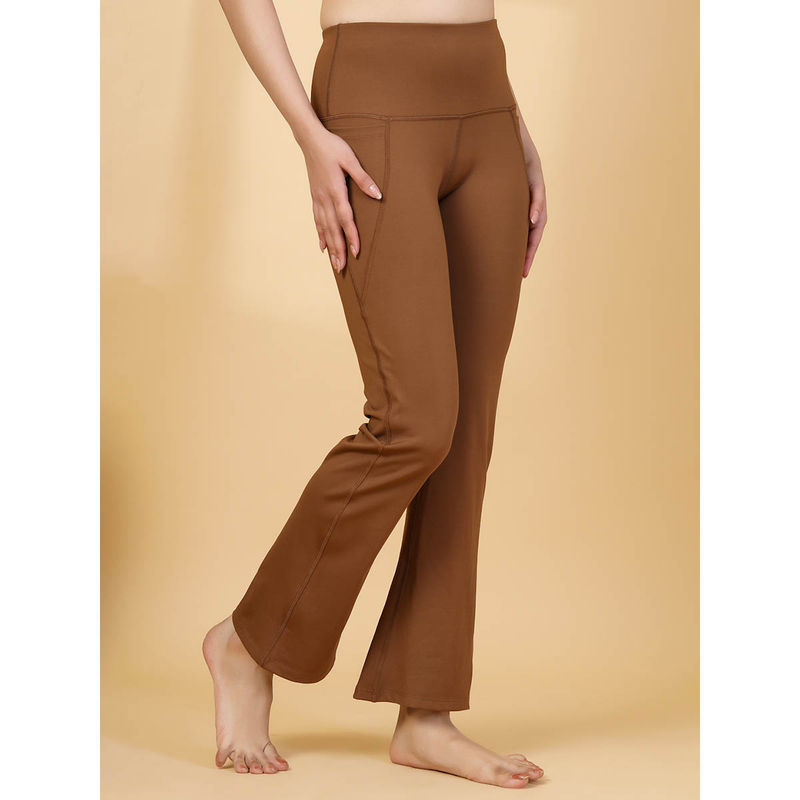 INVINCIBLE Women Brown Yoga Training Flare Pant (XS)