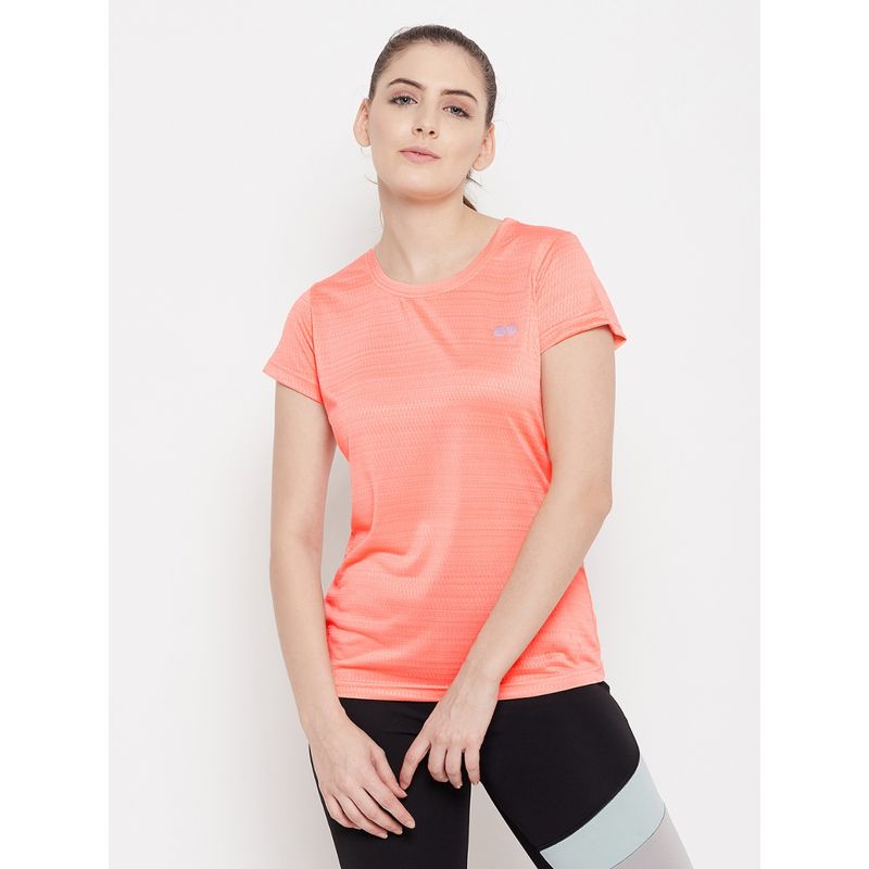 Clovia Comfort-Fit Active T-Shirt in Peach Colour (S)