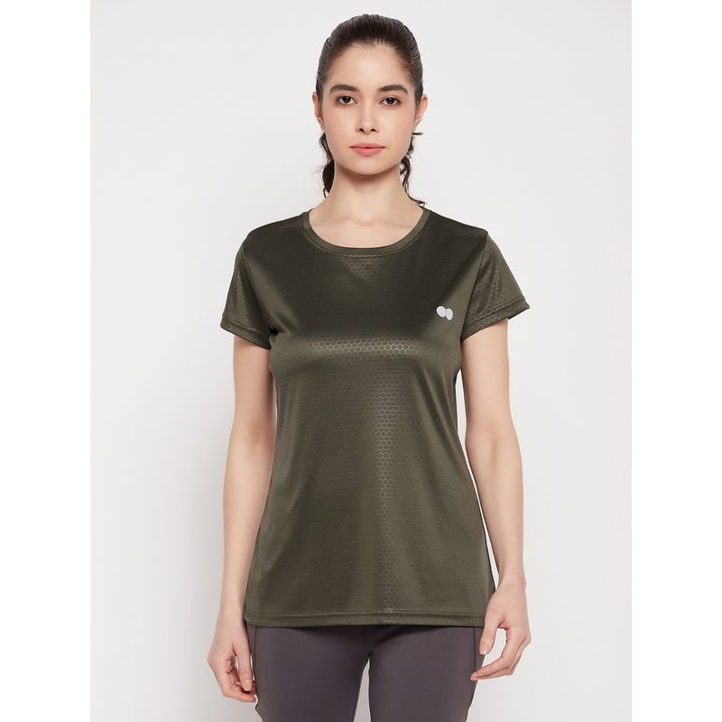 Clovia Comfort-Fit Active T-Shirt in Olive Green (M)