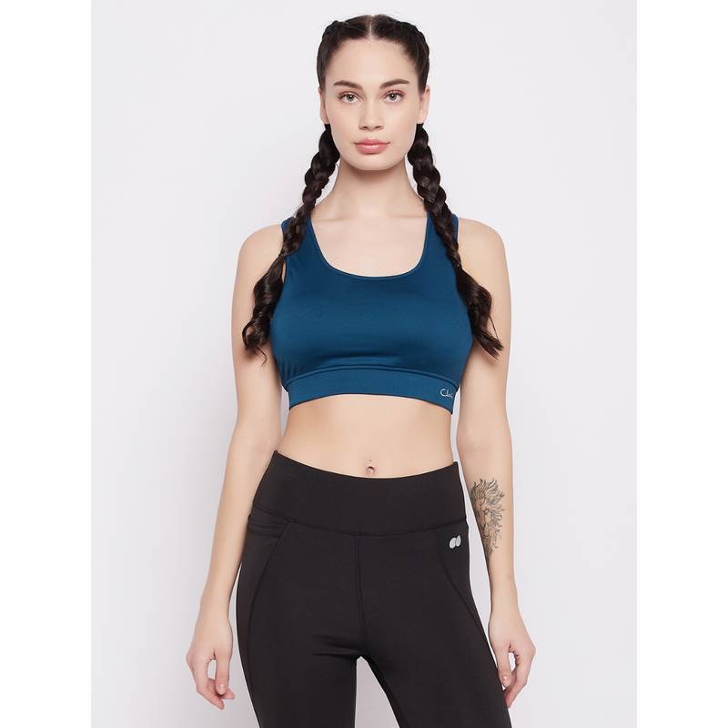 Clovia Medium Impact Padded Racerback Sports Bra in Navy (M)
