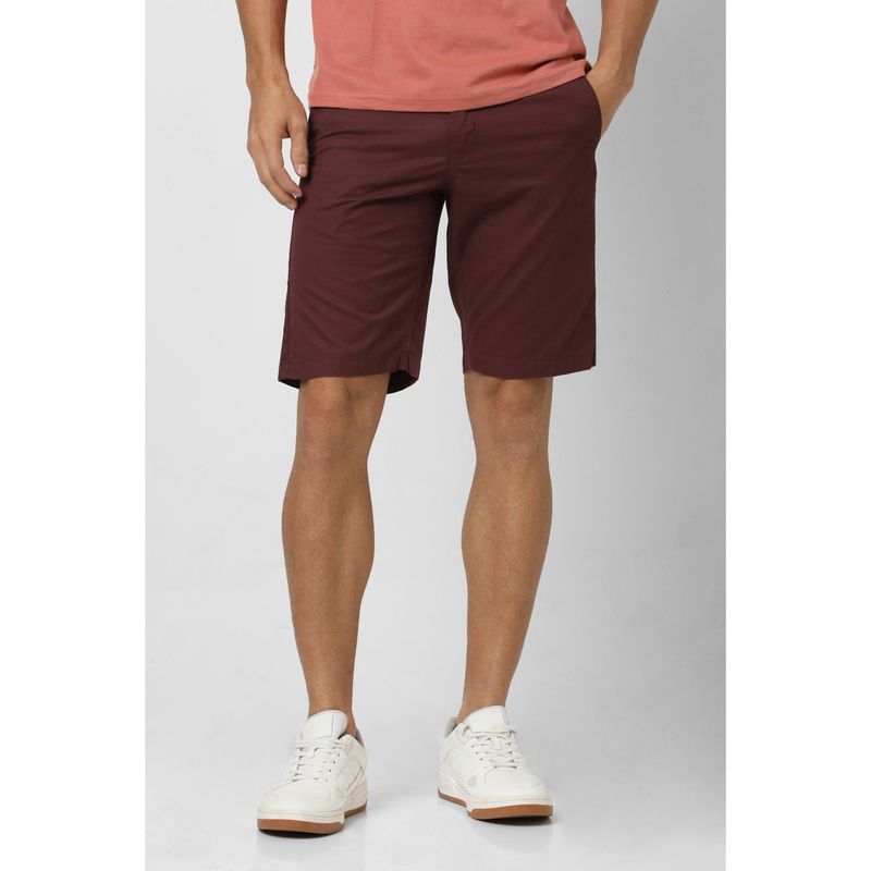 Van Heusen Men Maroon Solid Casual Shorts (34)