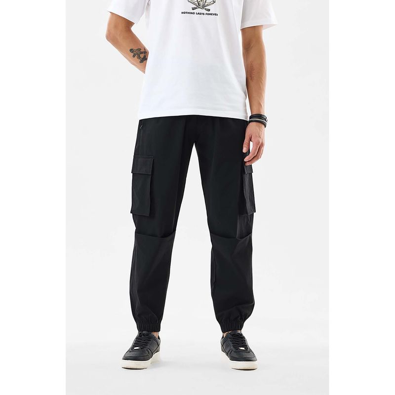 Snitch Black Solid Relaxed Casual Cargo Pants for Men (30)