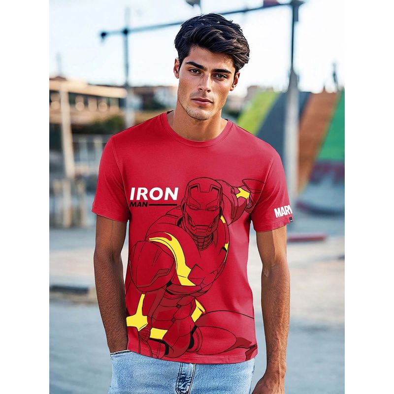 Bewakoof Official Marvel Men's Bold Red Iron Man Graphic Printed T-shirt (M)