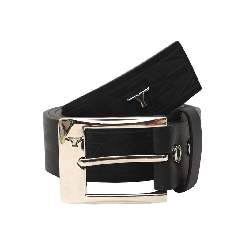 Bulchee Mens Genuine Leather Belt Casual Jeans Embossed Jeans Black Bul2177B (S)