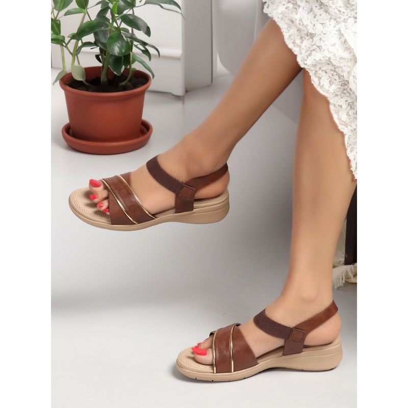 Carlton London Brown Round Toe Solid Women Sandal (EURO 41)