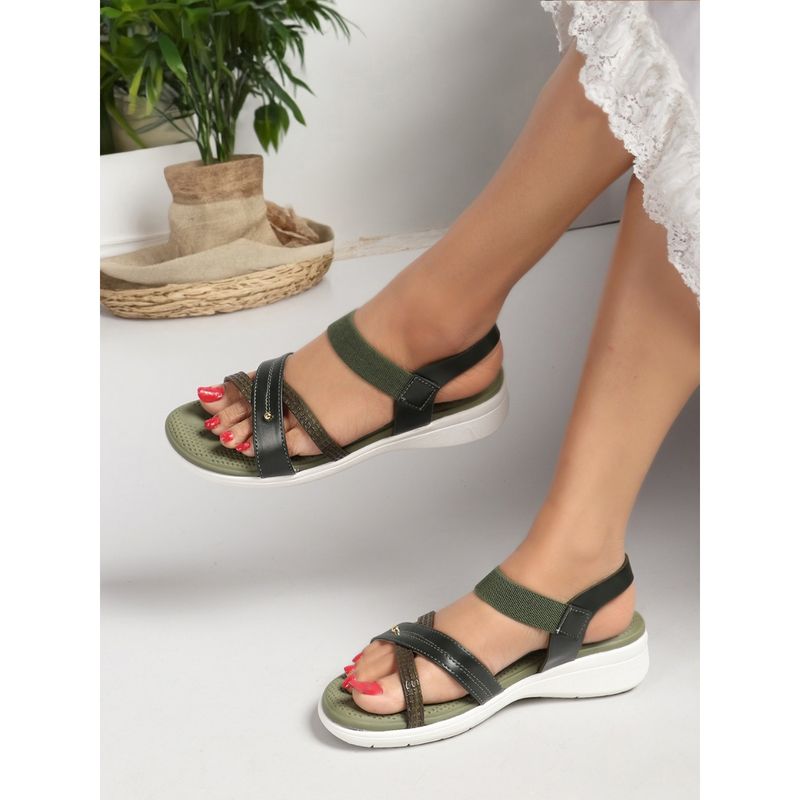 Carlton London Olive Round Toe Solid Women Sandal (EURO 36)