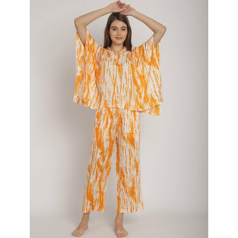 Blissence Yellow Tie and Dye Nightsuit (S )