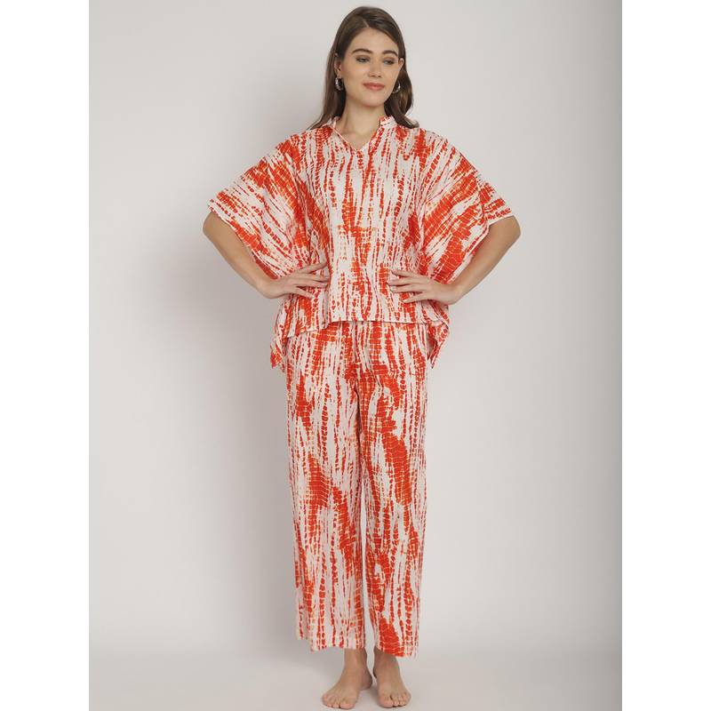 Blissence Orange Tie and Dye Nightsuit (S )