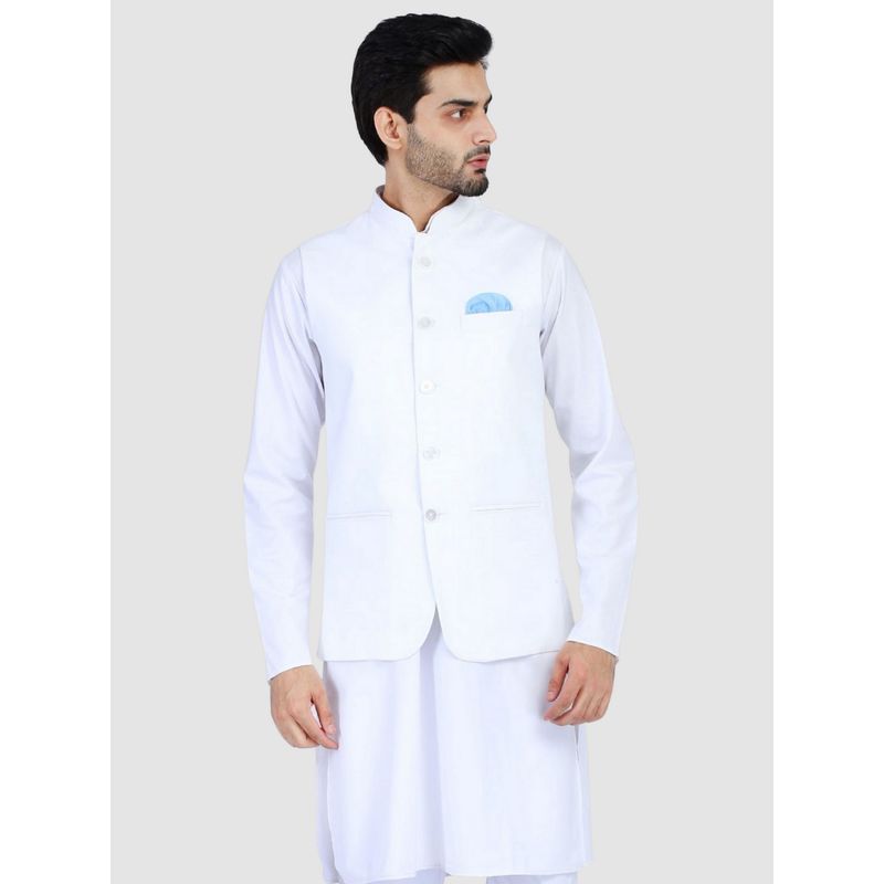 TAHVO Men White Solid Nehru Jacket (38)