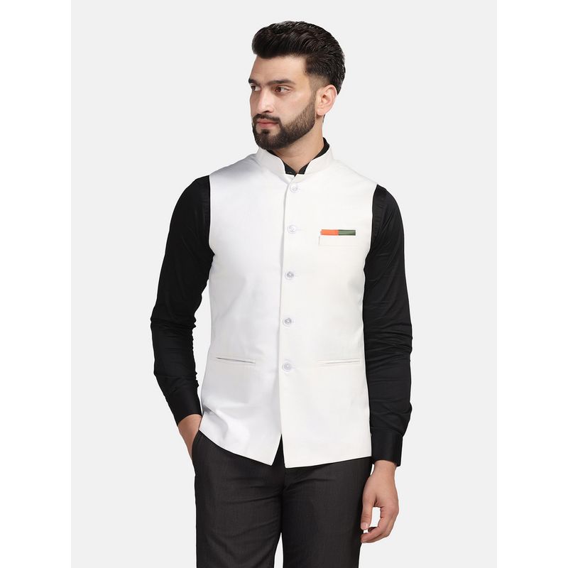 TAHVO Men White Solid Modi Nehru Jacket (40)
