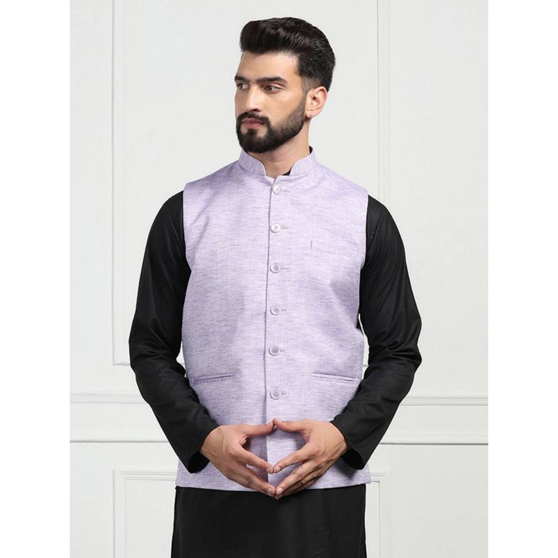 TAHVO Men Purple Linen Nehru Jackets (36)