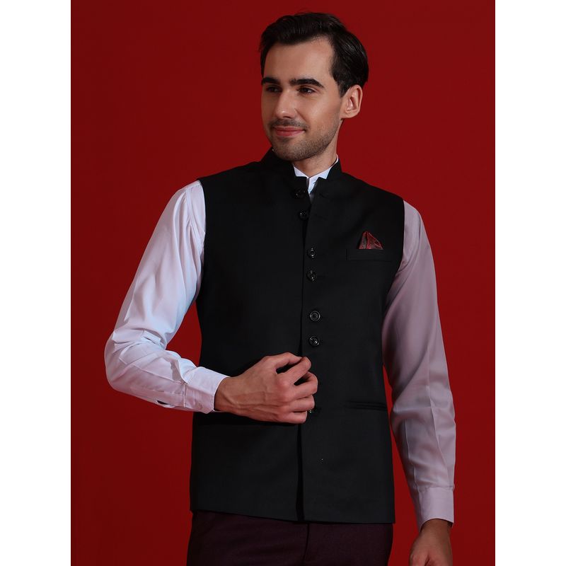 TAHVO Men Black Nehru Jacket (40)