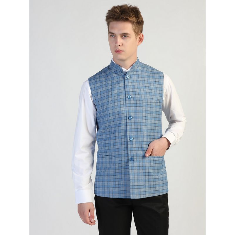 TAHVO Blue Checked Nehru Jacket (36)