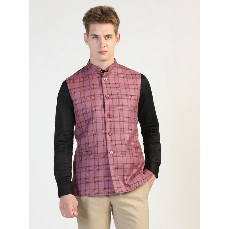 TAHVO Pink Checked Nehru Jacket (36)