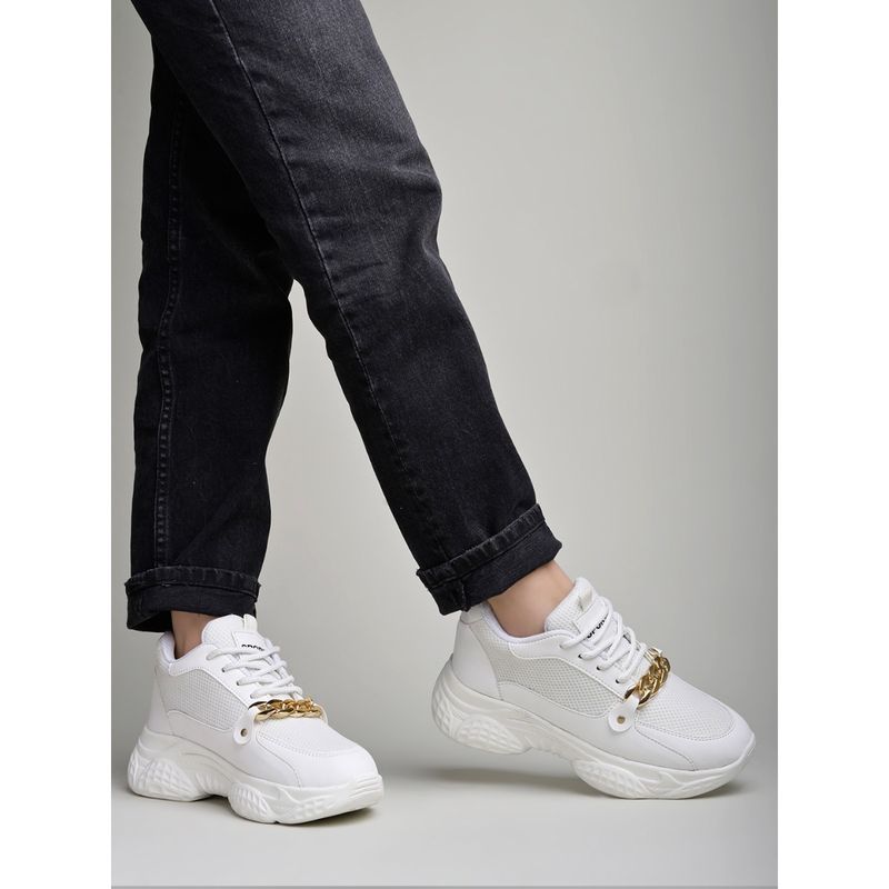 Shoetopia Chain Detailed White Sneakers for Women (EURO 39)