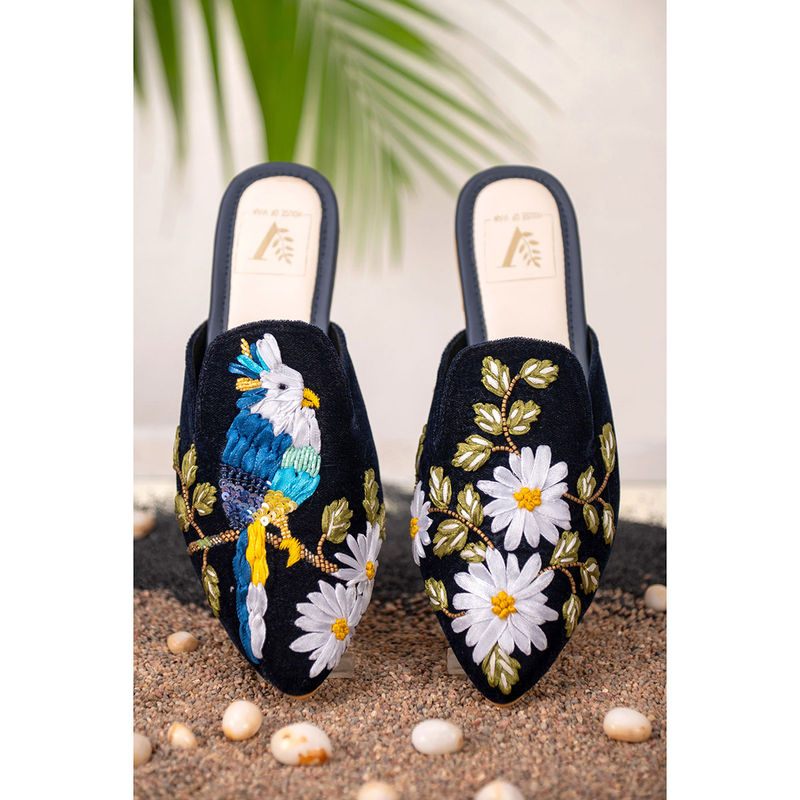 House of Vian Macaw Embroidered Mule Flats (EURO 36)