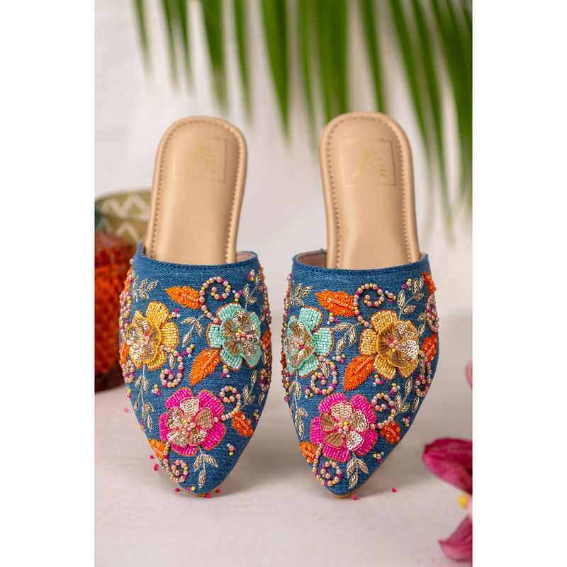 House of Vian Ziva Embroidered Mule Flats (EURO 36)