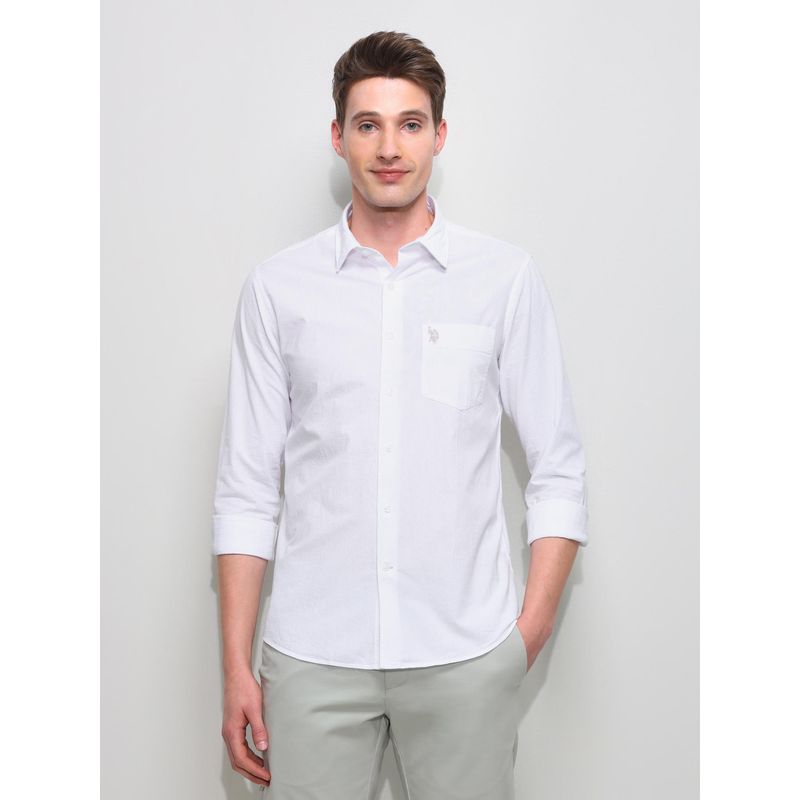 U.S. POLO ASSN. White Seersucker Regular Fit Textured Shirt (42)