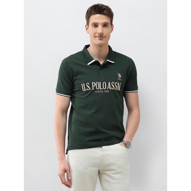 U.S. POLO ASSN. Green Brand Embroidered Slim Fit Polo T-Shirt (XL)