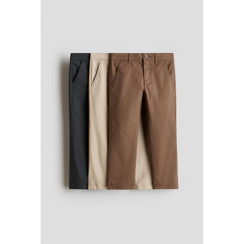 H&M Boys Multi-Color 3-Pack Cotton Twill Chinos (9-10 Years)