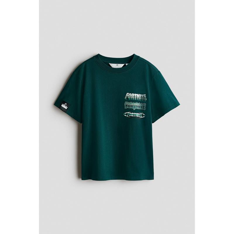H&M Boys Green Printed T-Shirt (12-14 Years)