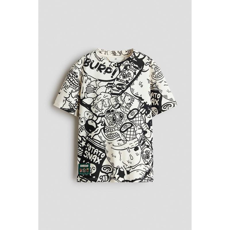 H&M Boys White Printed T-Shirt (8-10 Years)
