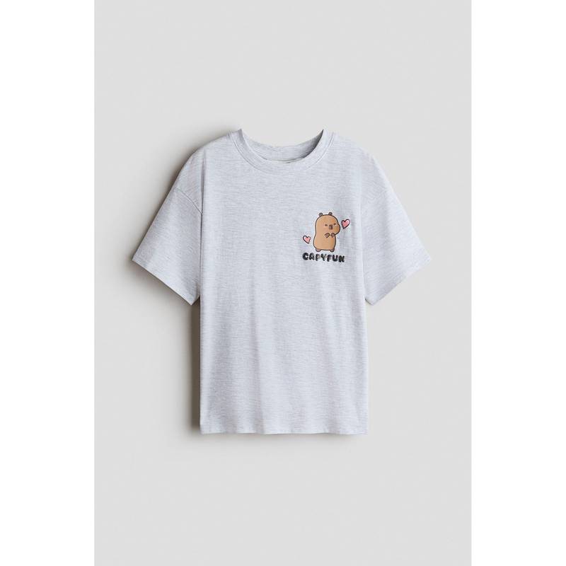 H&M Girls Grey Print-Motif Cotton T-Shirt (8-10 Years)