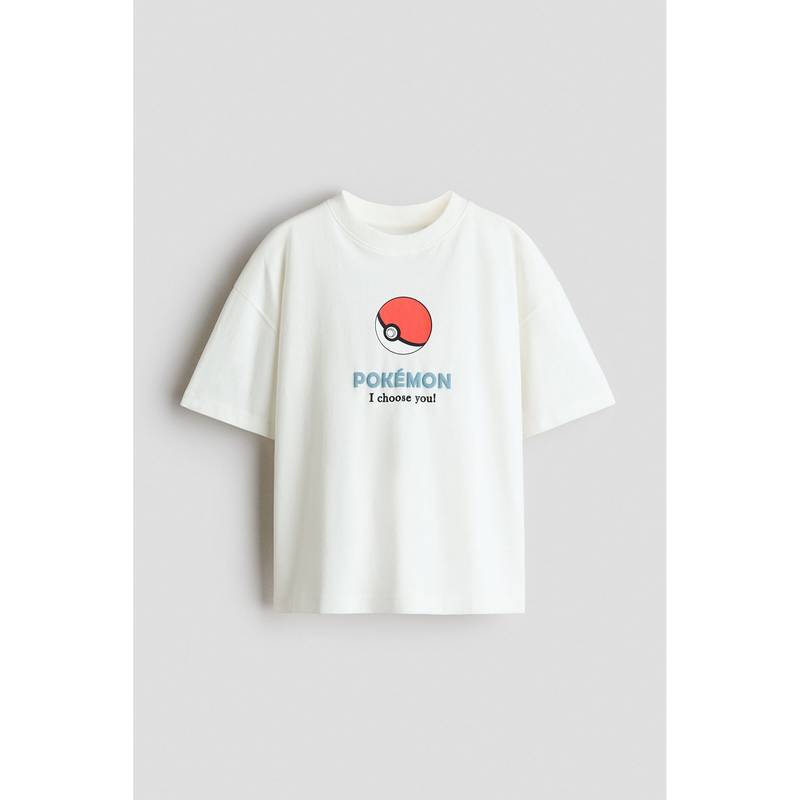 H&M Boys White Oversized Print-Motif T-Shirt (2-4 Years)